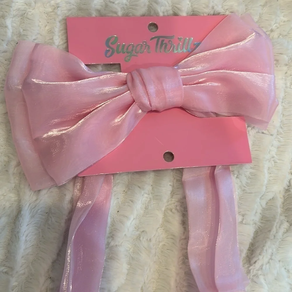 Brand new sugar thrills pink iridescent satin shimmer clip hair bow one size